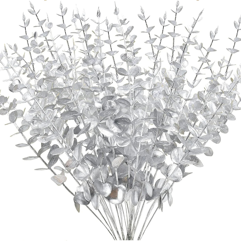 20PCS Artificial Eucalyptus Leaves Greenery Stems With Frost for Vase Home Party Wedding Decoration Outdoor Garden Christmas