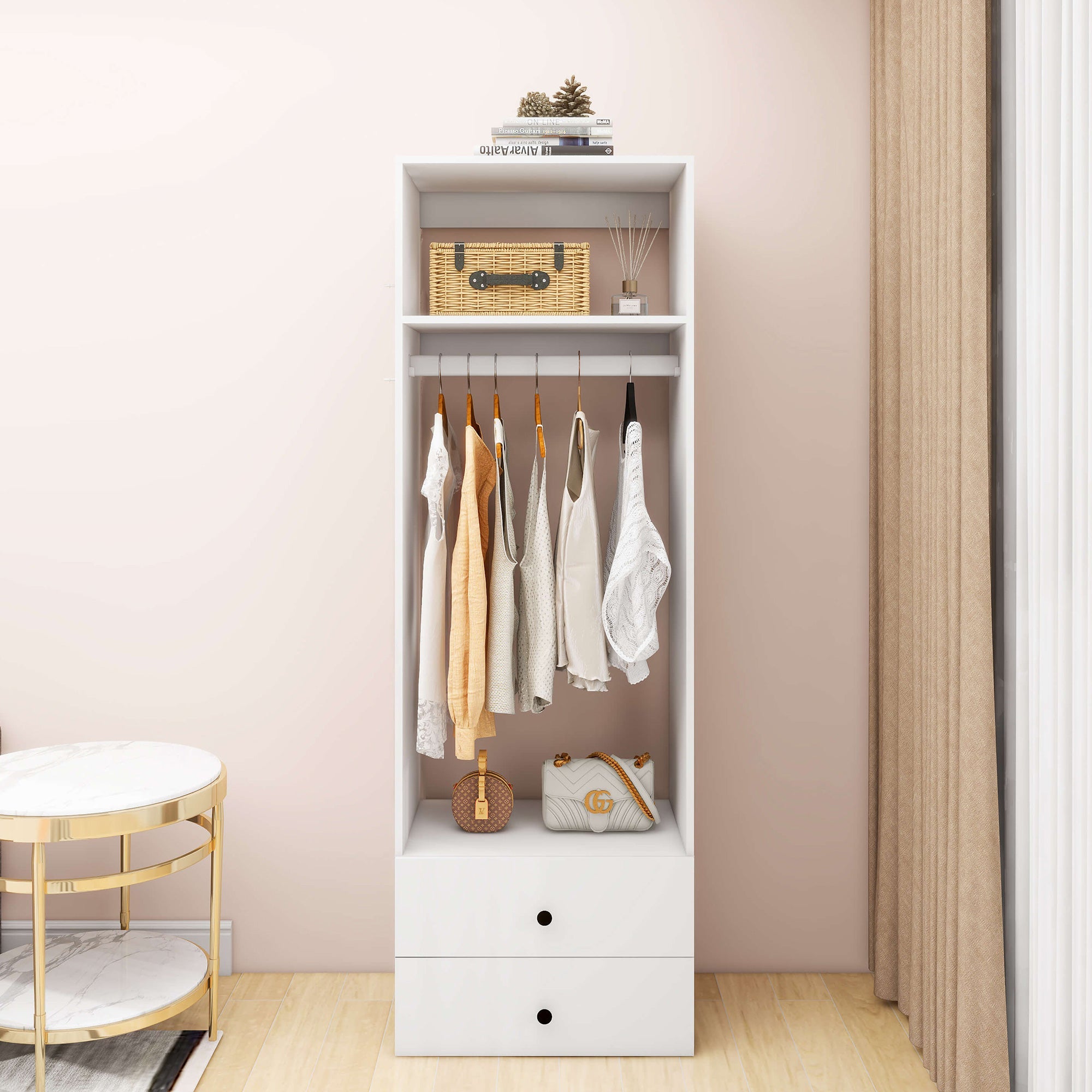 Modular Wood Closet System with Shelves and Drawers