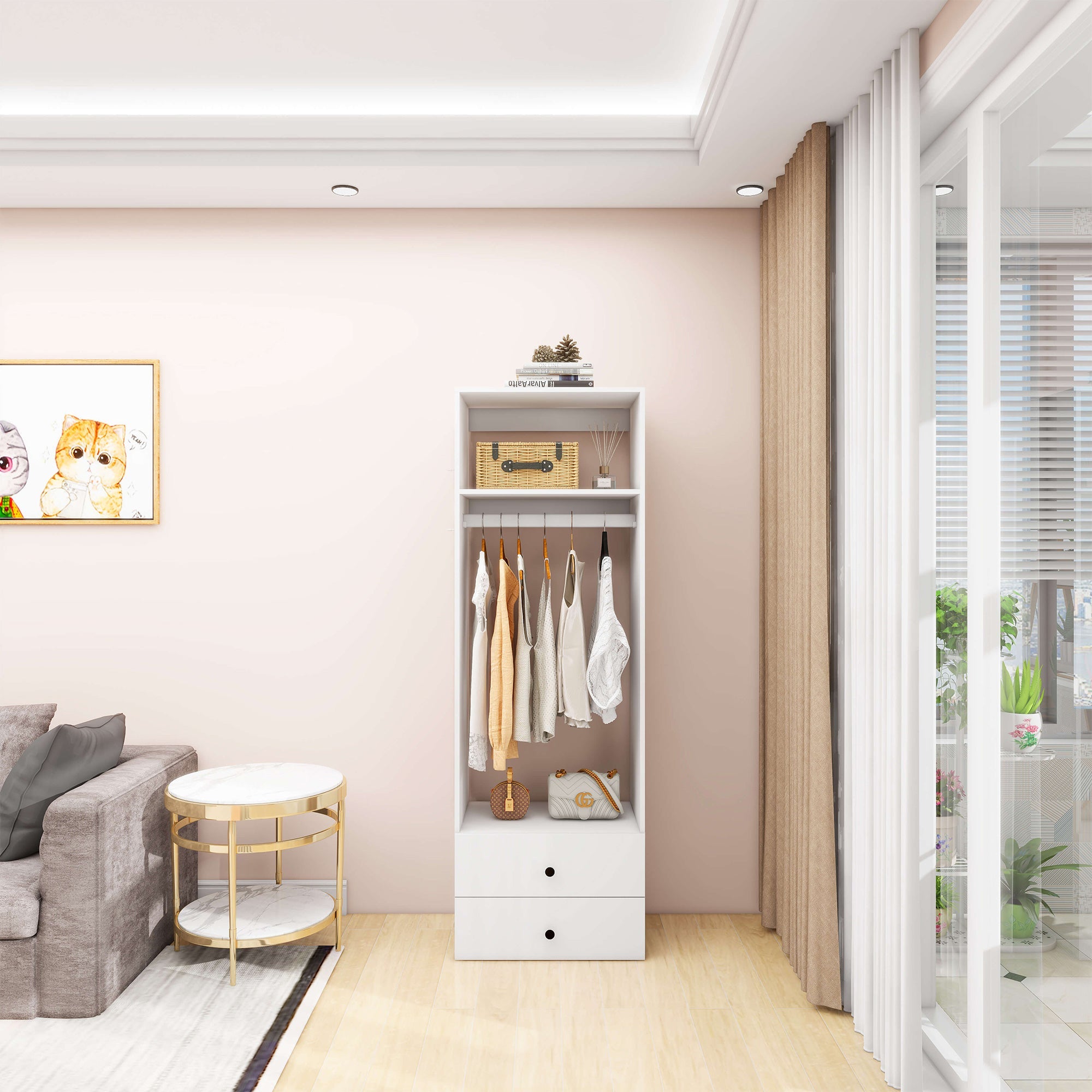 Modular Wood Closet System with Shelves and Drawers