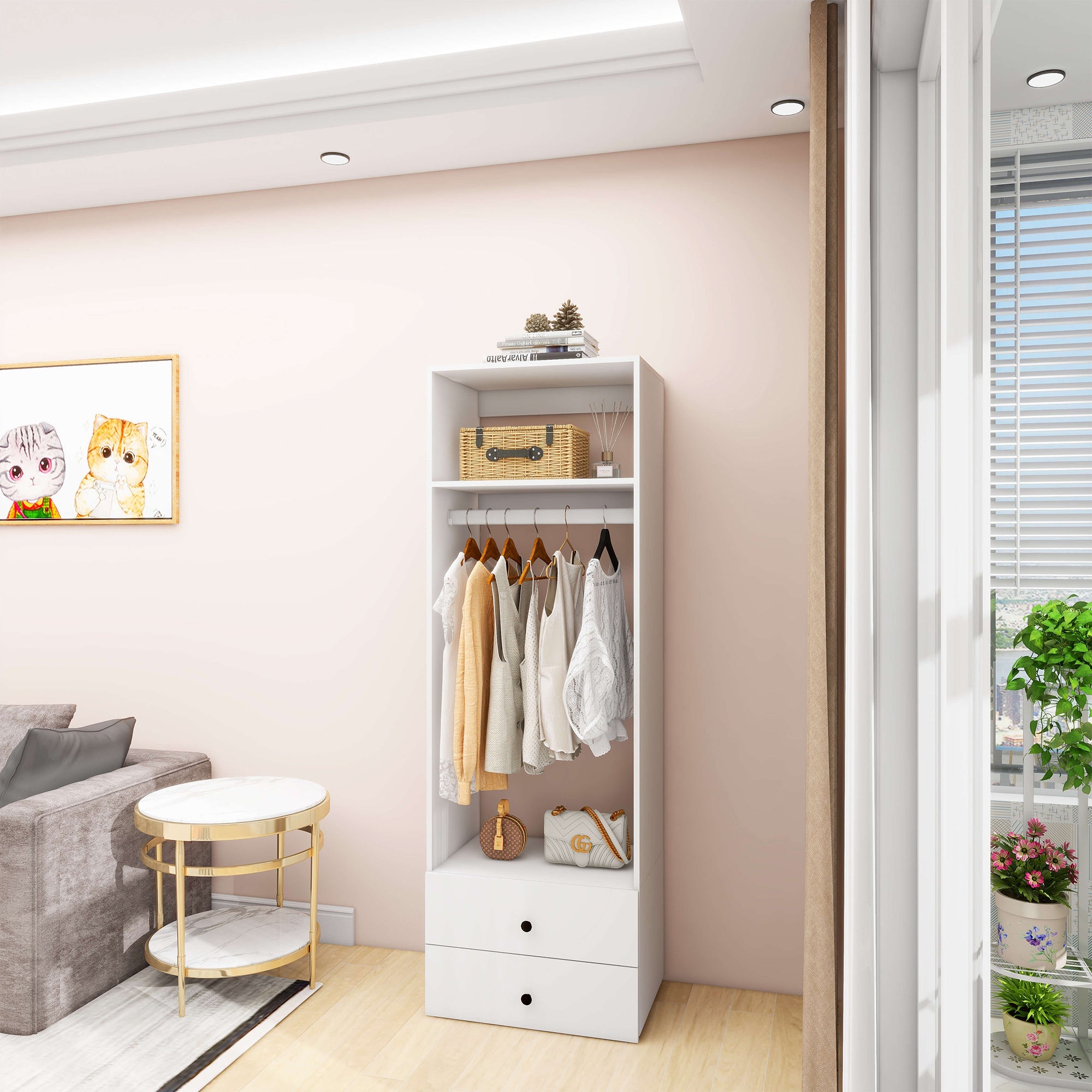 Modular Wood Closet System with Shelves and Drawers