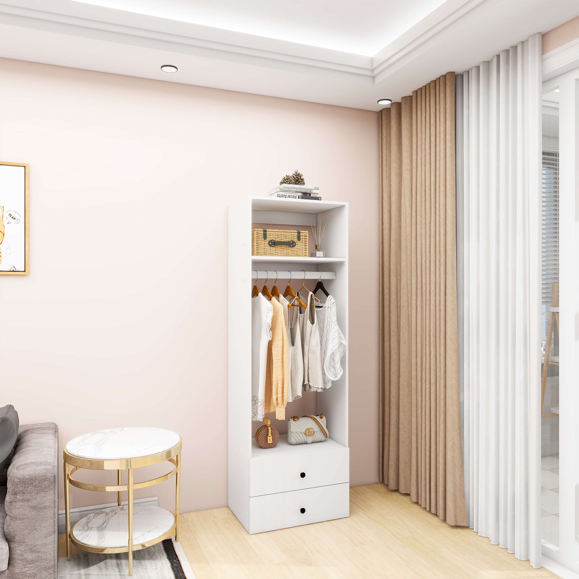 Modular Wood Closet System with Shelves and Drawers