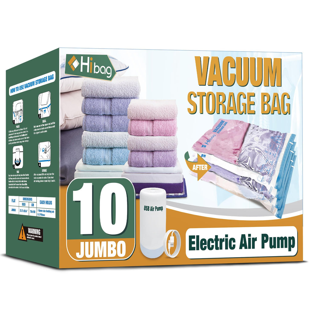 Electro-Seal Vacuum Storage Bags 10-Pack with Pump