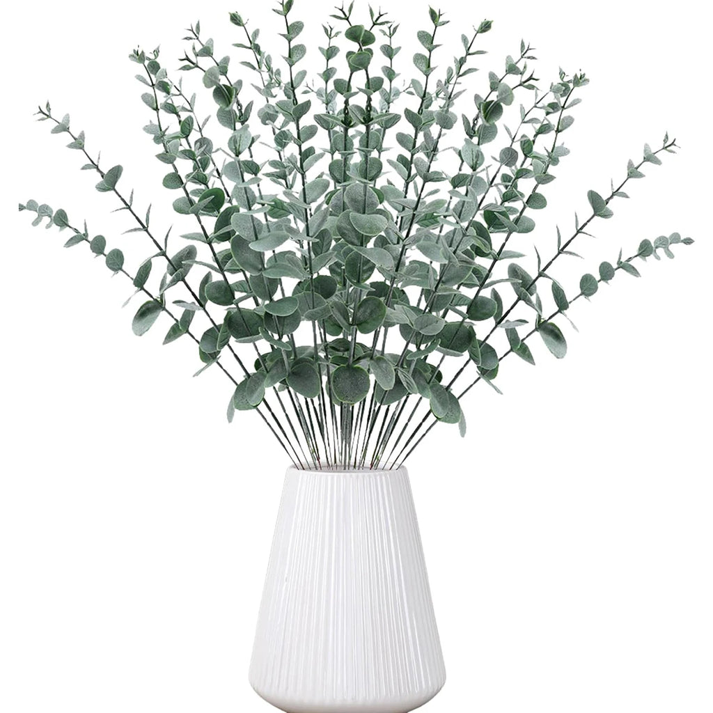 20PCS Artificial Eucalyptus Leaves Greenery Stems With Frost for Vase Home Party Wedding Decoration Outdoor Garden Christmas