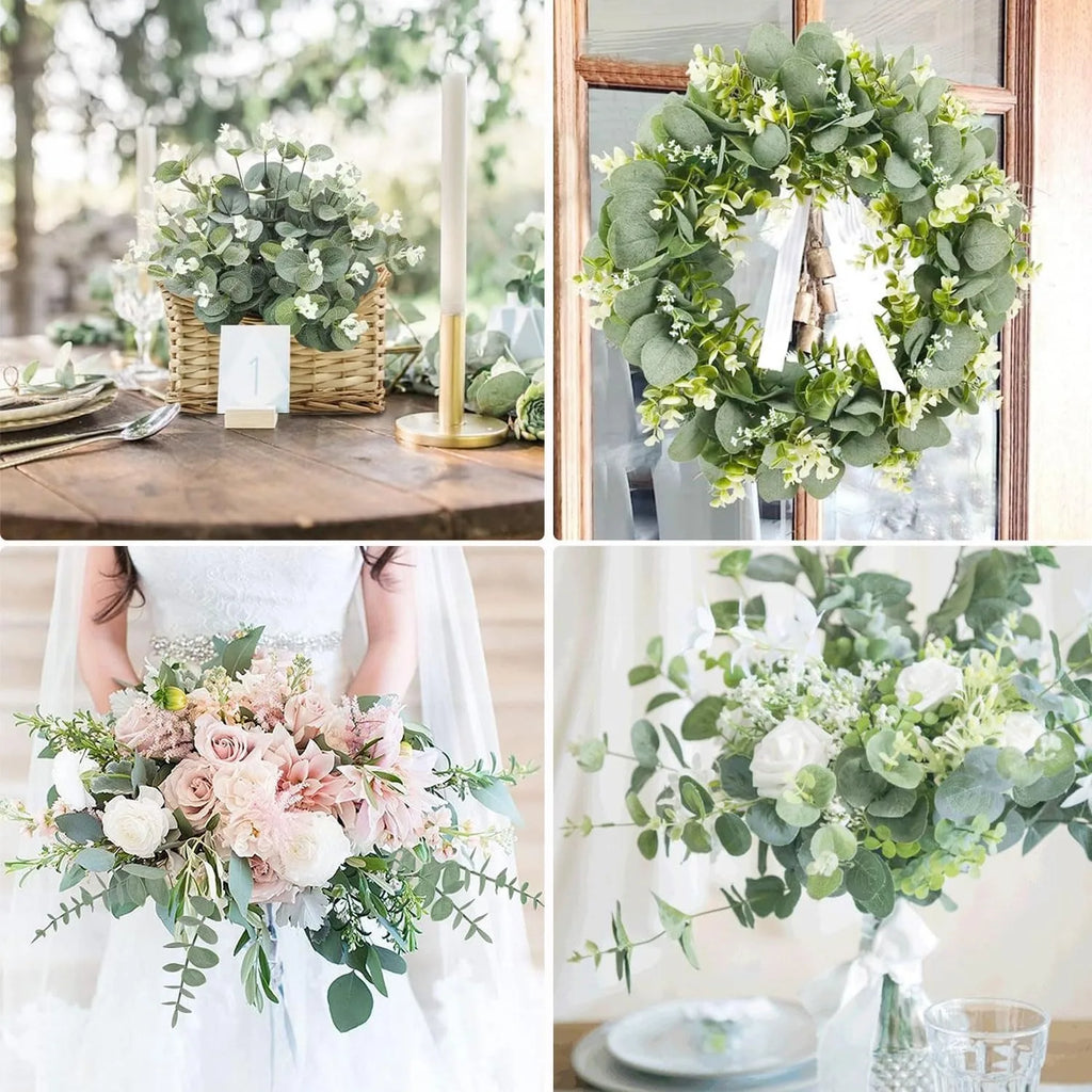 5/10/20Pcs Of Eucalyptus Leaf Stems Green Artificial Plants For Living Room Decoration Bride Wedding Vases Flowers Bouquet Decor